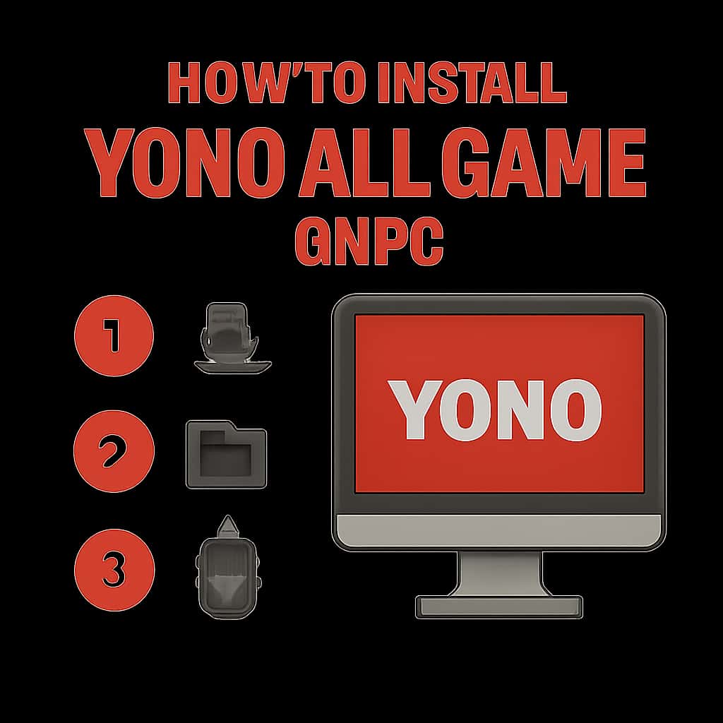 An educational illustration detailing the installation process of Yono All Game.